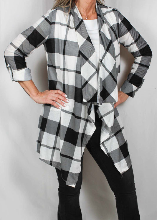 MN35145-B - Black / Cream 18A Plaid Cardigan A1780 - Pack