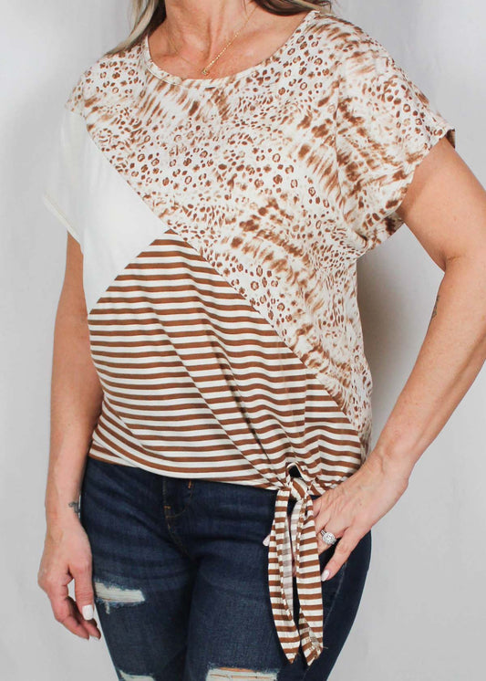 M4768AA47-BR - Brown - Tie Bottom Short Sleeve Top A1887 - Pack