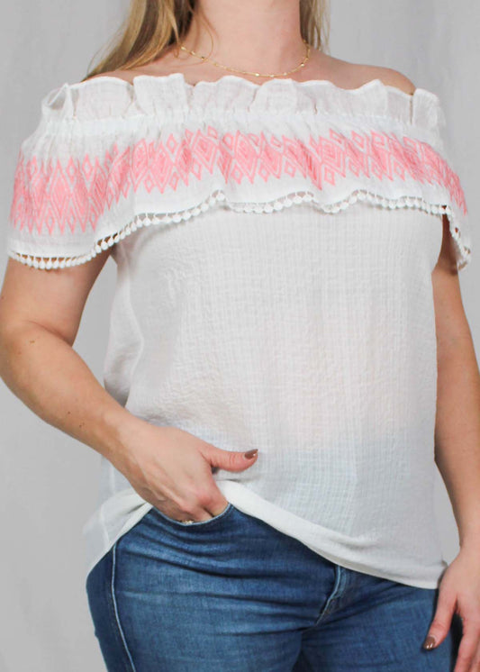 PE977247-W - White / Mauve Embroidered Sleeveless Blouse A1915 - Pack