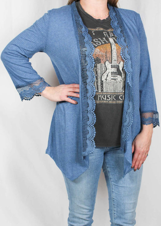 GS00708-B - Black Open Cardigan with Crochet A1934 - Pack