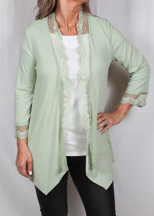GS00708-S - Smoke Green Open Cardigan with Crochet A1935 - Pack