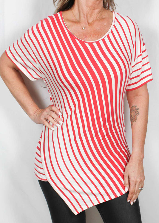A1036-C - Coral / Ivory - Short Sleeve Assymetrical Hem Top A2029 - Pack