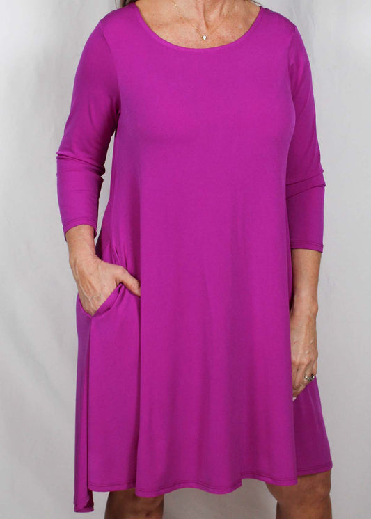 L6158A-V - Vibrant Violet - 3/4 Sleeve High-Low Aline Dress w/ Pockets A2061 - Pack