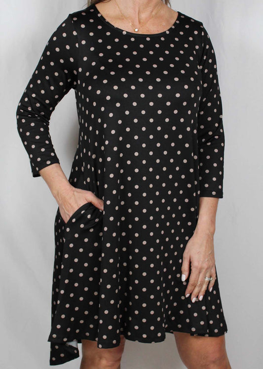 L6158A-BT - Black / Mink Dot - 3/4 Sleeve High-Low Aline Dress w/ Pockets A2063 - Pack