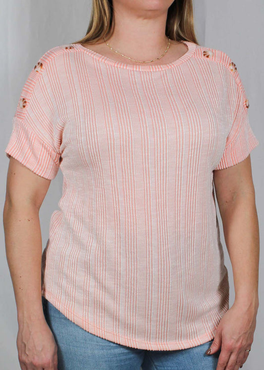 FM35839-C - Coral B - Dolman Sleeve Button Trim Top A2110 - Pack