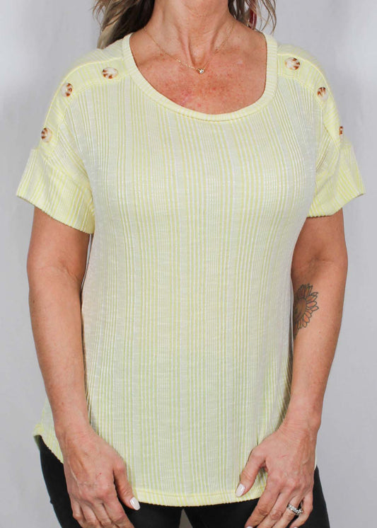 FM35839-Y - Yellow C - Dolman Sleeve Button Trim Top A2111 - Pack