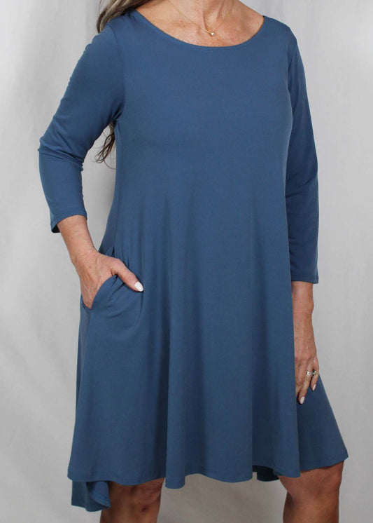 L6158A-BM - Blue Moon - 3/4 Sleeve High-Low Aline Dress w/ Pockets A2131 - Pack