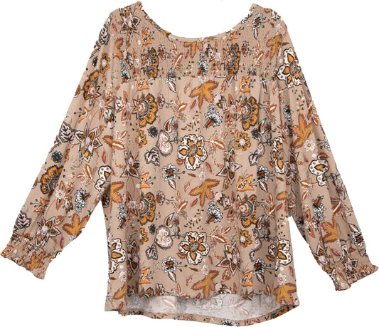 LF540AA47-T - Taupe - Long Sleeve Smocked Empire Top A2169 - Pack