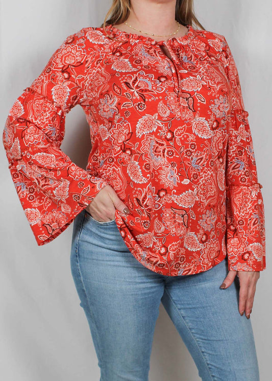 ME534AA47-P - Paprika - Print Long Tier Sleeve Peasant Top A2188 - Pack