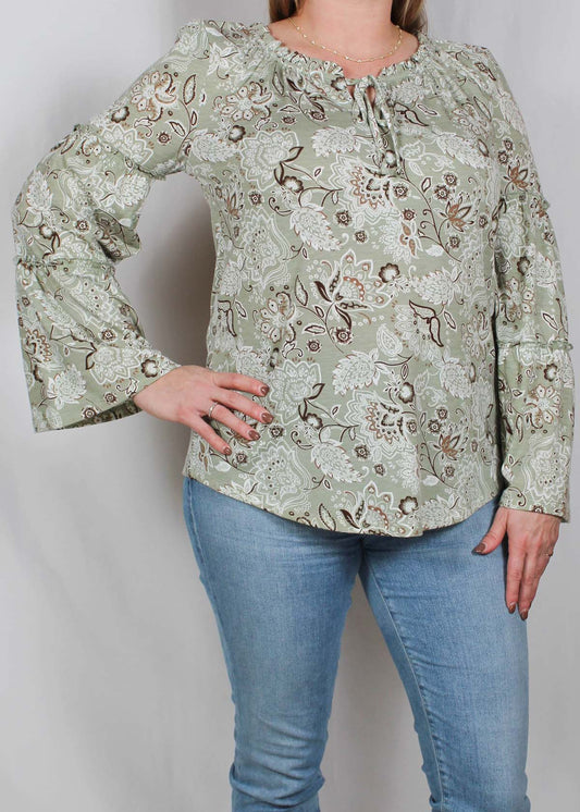 ME534AA47-S - Sage - Print Long Tier Sleeve Peasant Top A2189 - Pack