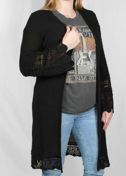 GS02031-B - Black - Crochet Trim Cardigan A2226 - Pack