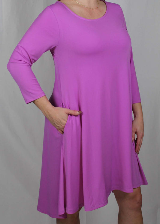 L6158A-BO - Bright Orchid - 3/4 Sleeve High-Low Aline Dress w/ Pockets A2366 - Pack