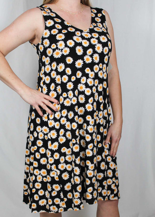 KD143-B - Black / With Yellow - X-back Daisy Dress Sleeveless A2373 - Pack