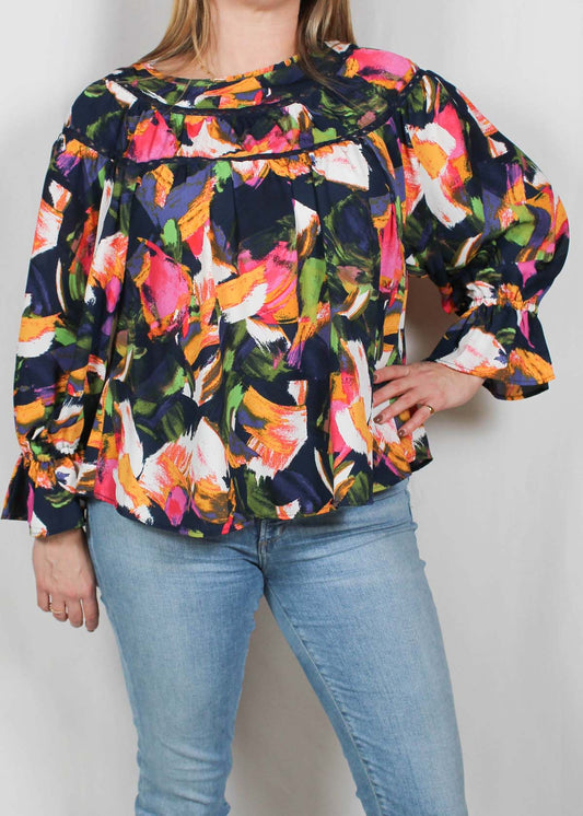 ST81508R6-B - Blue Multi - Ruffle Sleeve Blouse A2403 - Pack