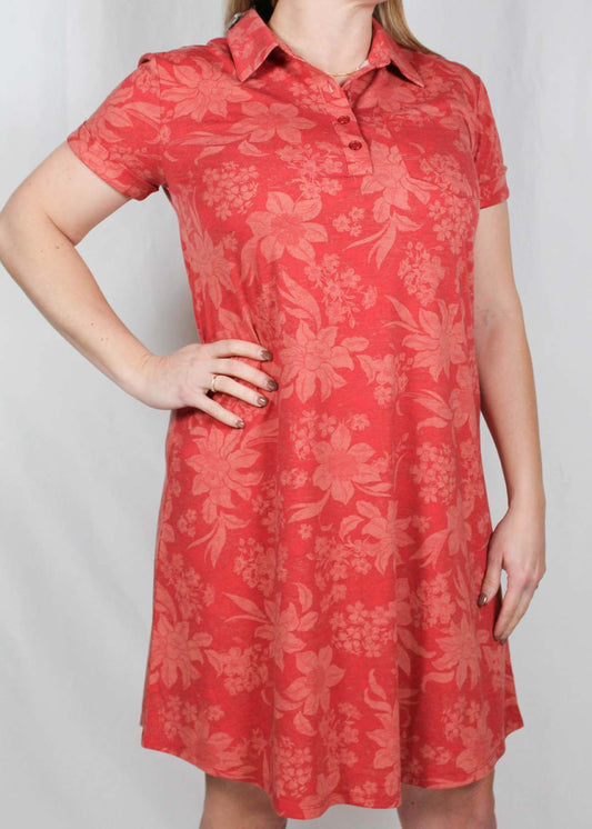 BFMD817-R - Mineral Red Combo - Cuffed Short Sleeve Henley Collar Swing Dress A2436 - Pack