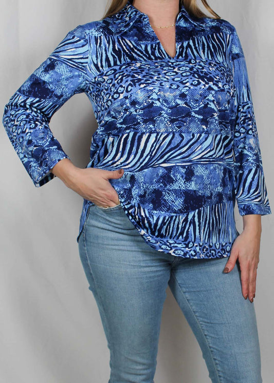 SK072310-C - Claire - Printed Johnny Collar Tunic Pullover A2465 - Pack