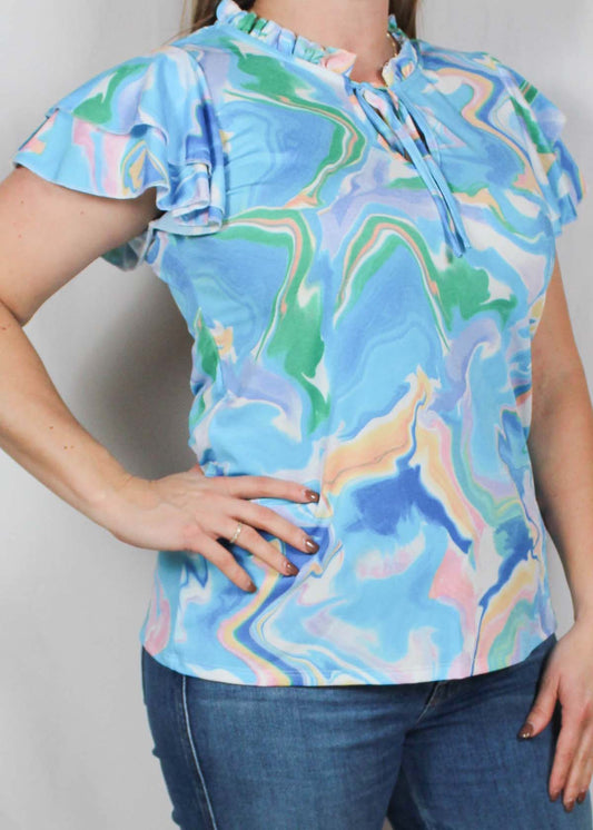 SK032304-O - Ocean Kathleen - Ruffle Sleeve Printed Lacoste A2466 - Pack