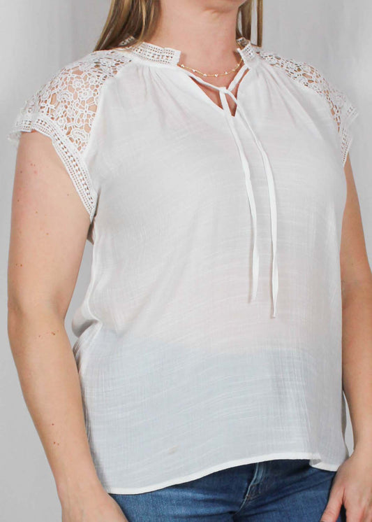 ST81JQ7W1-B - Bright White - Cap Sleeve Lace Trim T0p A2480 - Pack