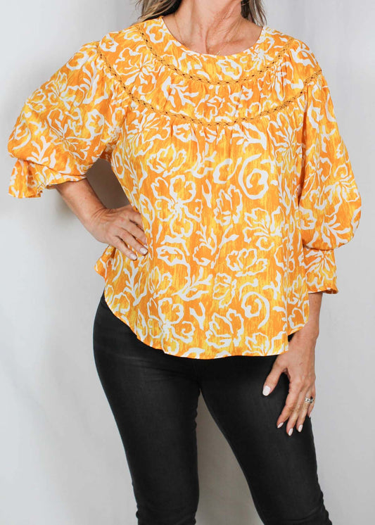 ST81508R6-Y - Golden Yellow / White - Elbow Sleeve Printed Blouse A2492 - Pack