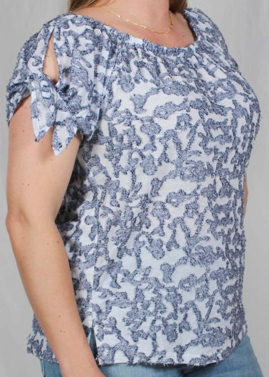 ST81AB7Y8-B - White / Blue - Tie Sleeve Clip Dot Top A2497 - Pack