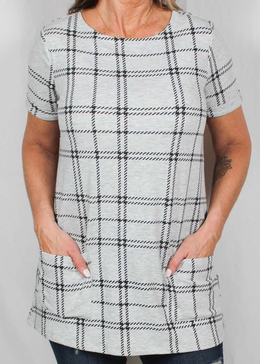 Z1F013-17835-2 - GRAY/BLACK - Boat Neck Tunic with Pockets A2499 - Pack