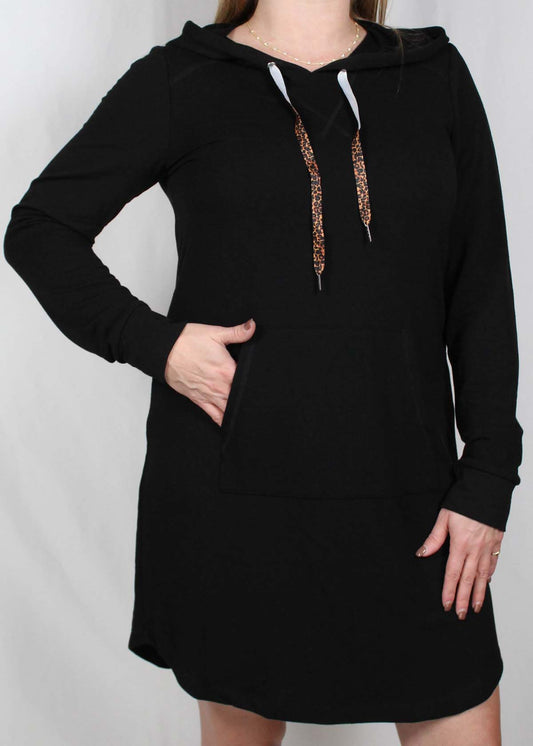 Z1Y670 -B - Black - Hoodie Long Sleeve Dress with Kangaroo Pockets A2501 - Pack