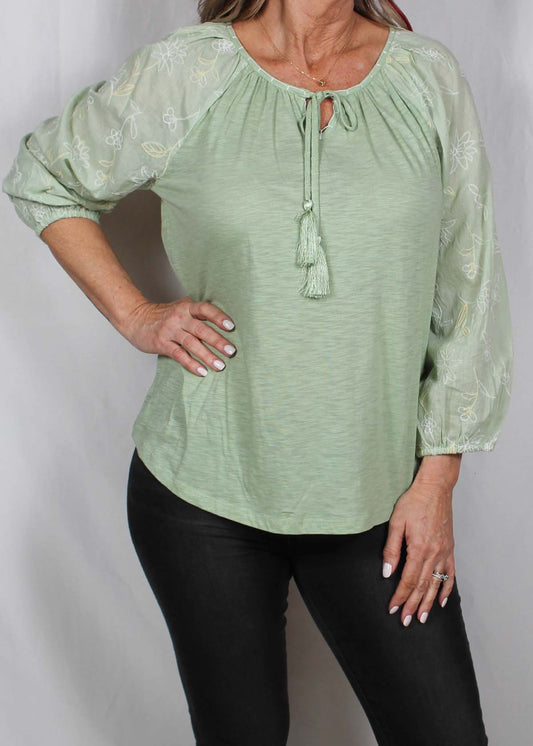 CUTP002914M-G - Green - Tie Neck Long Sleeve Blouse A2534 - Pack
