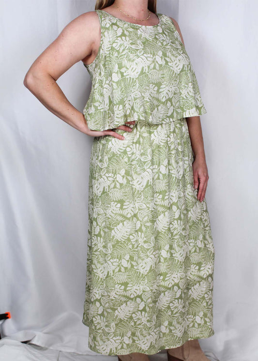 LB6259E-S - Sage / Ivory - Long Sleeveless Popover Dress A2556 - Pack