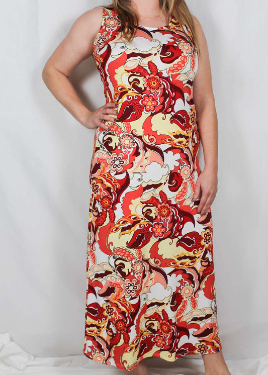 T7071-R - Red Multi - Sleeveless Print Maxi Dress A2603 - Pack