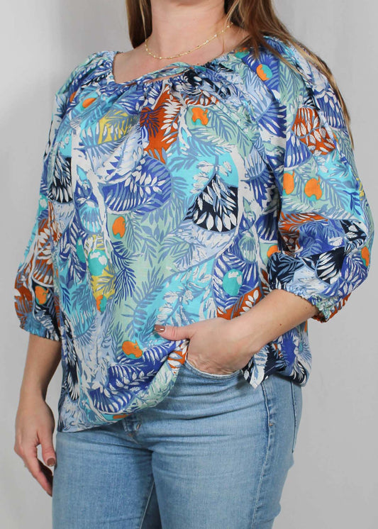 LP753655-B - Blue Multi - 3/4 Sleeve Peasant Blouse A2634 - Pack