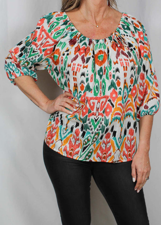 LP753657-T - Turquoise Multi - 3/4 Sleeve Peasant Blouse A2635 - Pack
