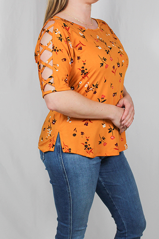 T642401E36-M - Mustard - laddew slv top  - A308 - Pack