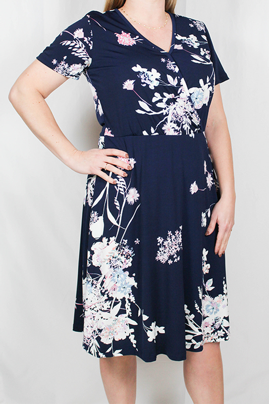 4797-N - Navy - Short Sleeve Wrap Dress A672 - Pack