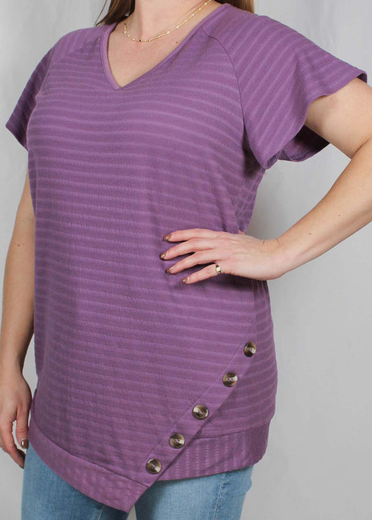 MN35745-P - Plum Charcoal - Short Sleeve Asymetrical Hem Top A849 - Pack