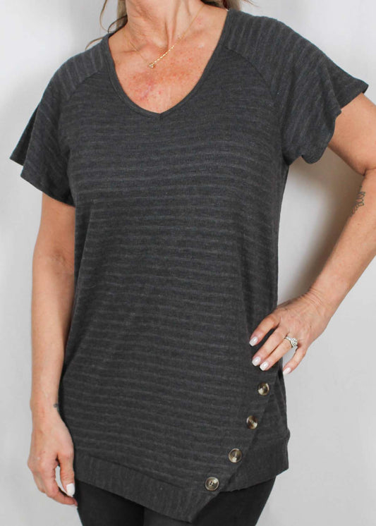 MN35745-C - Charcoal Heather - Short Sleeve Asymetrical Hem Top A850 - Pack