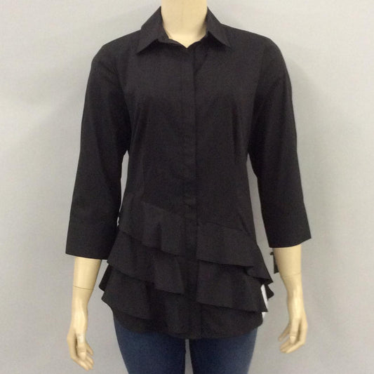 ST81F6UI6K-BL - Black Asymmetrical Ruffle Collared Shirt A1338 - Pack